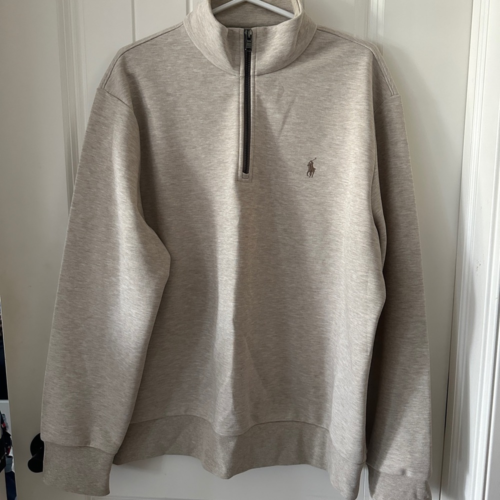 Polo by Ralph Lauren Men's Beige Heathered Quarter-Zip Sweater Size Large